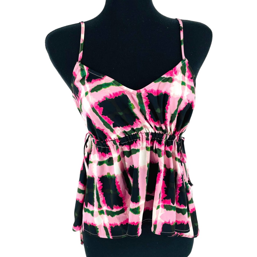 Future Collective Womans M Pink Black Print Cami Tank Top Cinched Waist